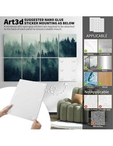 Paneles Acústicos Decorativos Art3d 8 Piezas 40x30cm Bosque Nebuloso