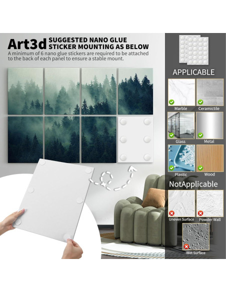 Paneles Acústicos Decorativos Art3d 8 Piezas 40x30cm Bosque Nebuloso
