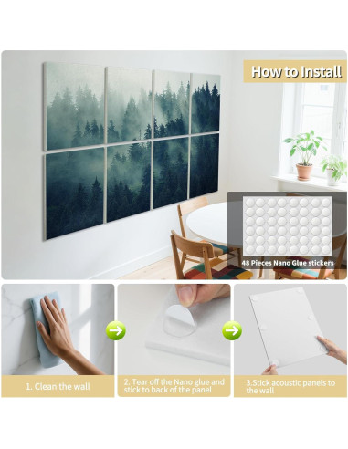 Paneles Acústicos Decorativos Art3d 8 Piezas 40x30cm Bosque Nebuloso