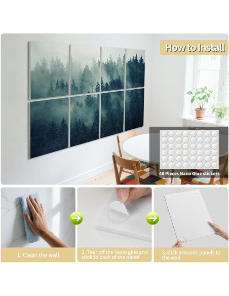 Paneles Acústicos Decorativos Art3d 8 Piezas 40x30cm Bosque Nebuloso