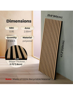 Paquete de 4 Paneles Acústicos Doble Capa Keemute 120x60cm 2