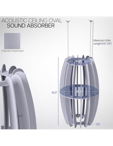 Absorbente Acústico de Techo Ovalado VIVO PP-CW03G Gris Claro