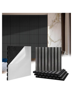 Paneles de Madera 3D Autoadhesivos Geelin 8 Pcs 32x30 cm Gris