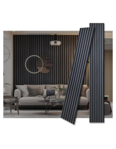 Paneles Acústicos de Madera 3D RXXYB-C 240x60 cm Negro Mate