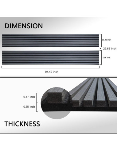 Paneles Acústicos de Madera 3D RXXYB-C 240x60 cm Negro Mate