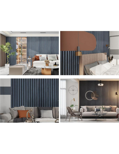 Paneles Acústicos de Madera 3D RXXYB-C 240x60 cm Negro Mate