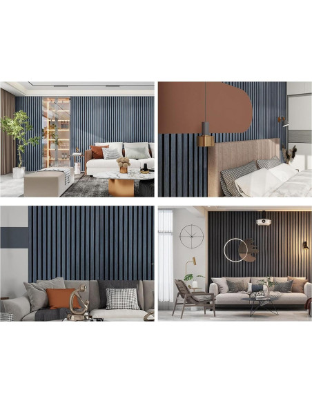 Paneles Acústicos de Madera 3D RXXYB-C 240x60 cm Negro Mate