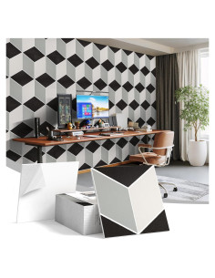 Paquete de 12 Paneles Acústicos Autoadhesivos 3D 30x30 cm Negro y Blanco