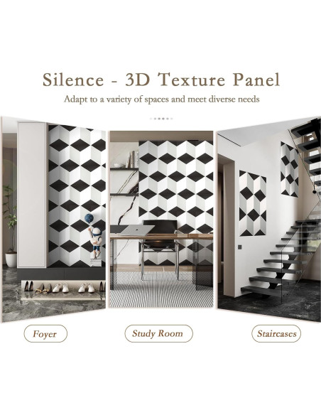 Paquete de 12 Paneles Acústicos Autoadhesivos 3D 30x30 cm Negro y Blanco