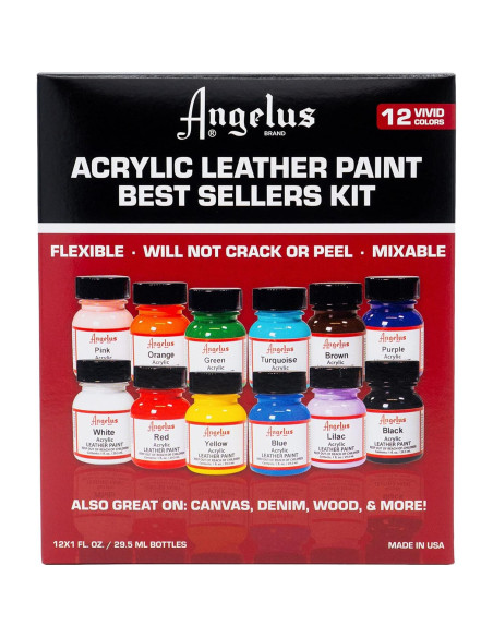 Kit de Pintura Acrílica para Cuero Angelus - 12 Colores 30 ml