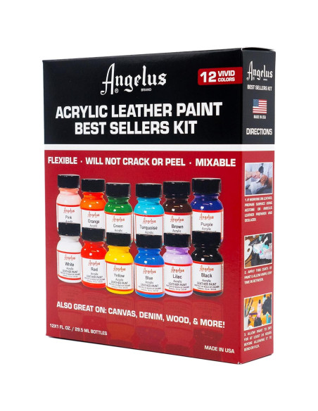 Kit de Pintura Acrílica para Cuero Angelus - 12 Colores 30 ml