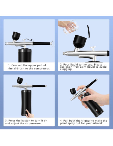 Kit de Aerógrafo Inalámbrico Crpen 42H 48 PSI 0.3mm Negro