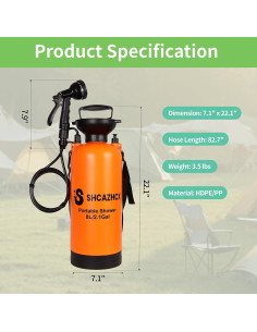 Ducha Portátil 8L Shcazhcx Naranja, 10 Modos, Sin Energía 2