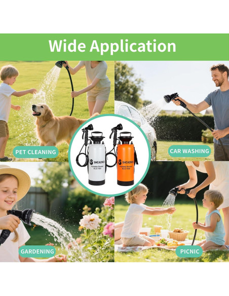 Ducha Portátil 8L Shcazhcx Naranja, 10 Modos, Sin Energía