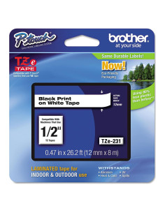 Cinta de Etiquetado Laminada Brother TZE231 1.27 cm Negro/Blanco