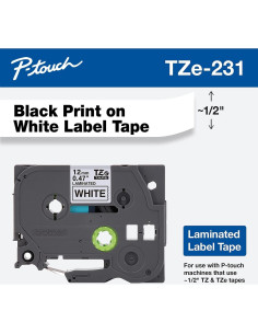 Cinta de Etiquetado Laminada Brother TZE231 1.27 cm Negro/Blanco 2