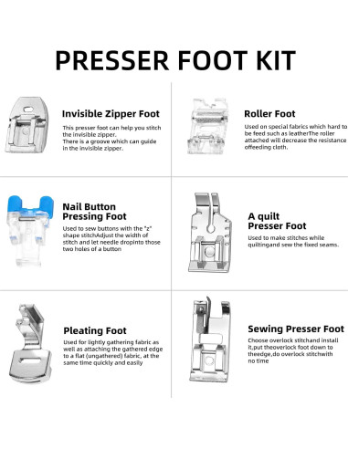 Juego de 11 Patas de Prensatelas Tatiwoo para Máquina de Coser