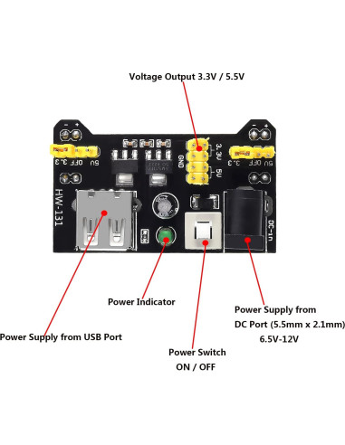 Módulo de Suministro de Energía DIANN 3.3V/5V con Clips 9V