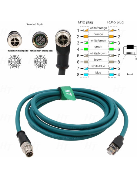 Cable Ethernet M12 5m CAT 7e HangTon para Cognex y Keyence