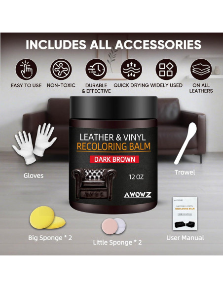 Bálsamo para Recoloración de Cuero AWOWZ 340 g Marrón Oscuro