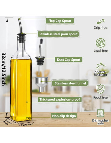 Botella dispensadora de aceite de oliva Leaflai 500ml con accesorios