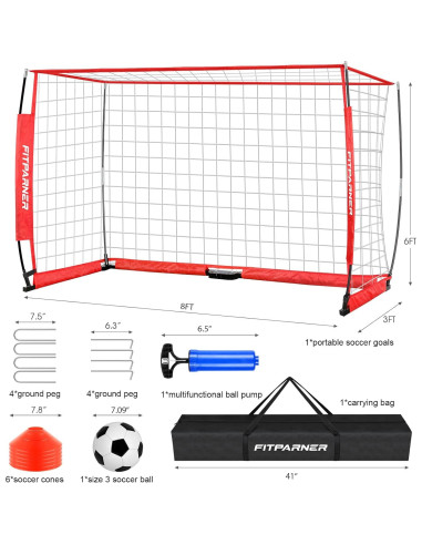 Goles de Fútbol Portátil FITPARNER 8x6ft con Balón y Accesorios