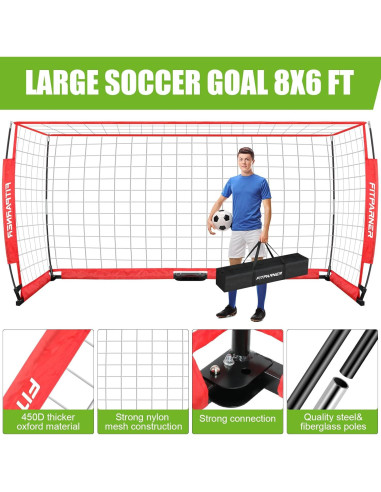 Goles de Fútbol Portátil FITPARNER 8x6ft con Balón y Accesorios