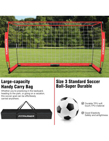 Goles de Fútbol Portátil FITPARNER 8x6ft con Balón y Accesorios