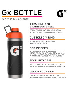 Botella de Acero Inoxidable Gatorade Gx Negra 946ml Doble Pared 2