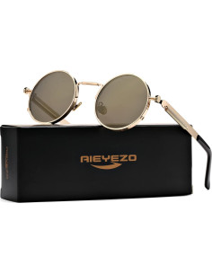Gafas de sol redondas AIEYEZO oro espejo 50mm UV 100% 2