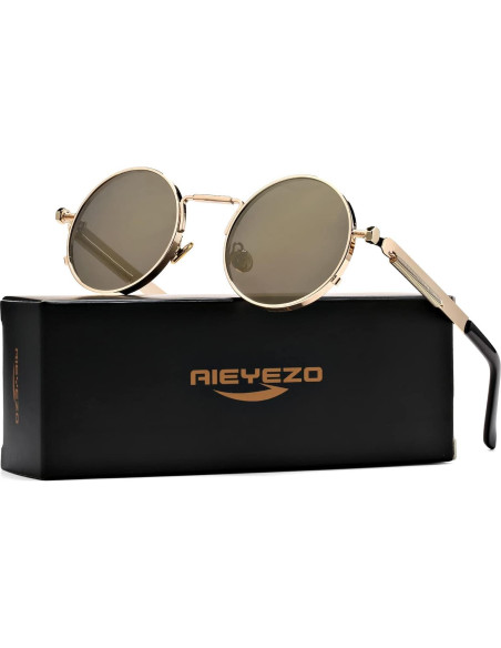 Gafas de sol redondas AIEYEZO oro espejo 50mm UV 100%