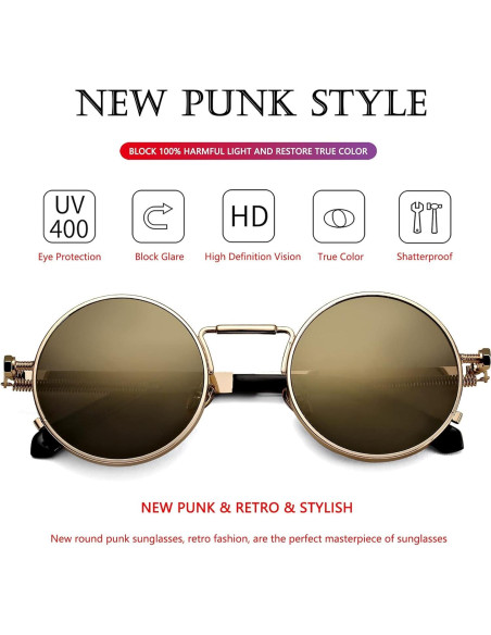 Gafas de sol redondas AIEYEZO oro espejo 50mm UV 100%