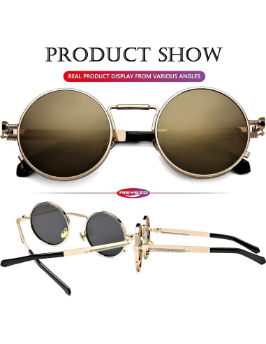 Gafas de sol redondas AIEYEZO oro espejo 50mm UV 100%