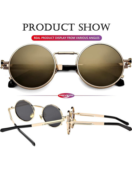 Gafas de sol redondas AIEYEZO oro espejo 50mm UV 100%