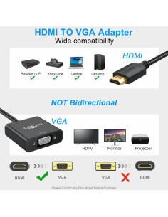 Adaptador HDMI a VGA UV-CABLE 5 Unidades 1080p Negro 2