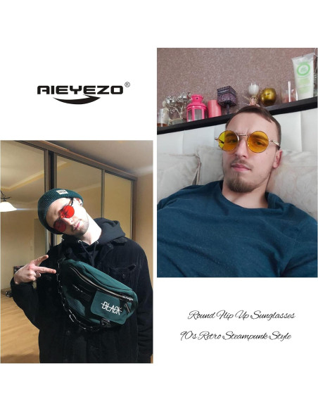 Gafas de sol redondas AIEYEZO steampunk con marco metálico