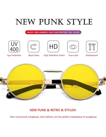 Gafas de sol redondas AIEYEZO steampunk con marco metálico