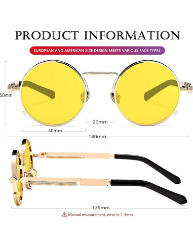 Gafas de sol redondas AIEYEZO steampunk con marco metálico
