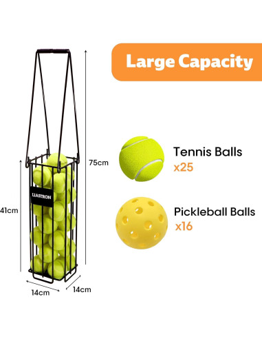 Cesta de Pelotas de Tenis LIASTRON Metal Portátil 76 cm