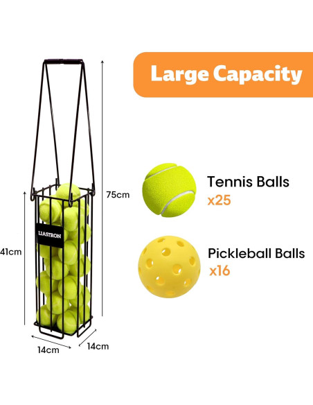 Cesta de Pelotas de Tenis LIASTRON Metal Portátil 76 cm