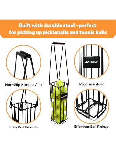 Cesta de Pelotas de Tenis LIASTRON Metal Portátil 76 cm
