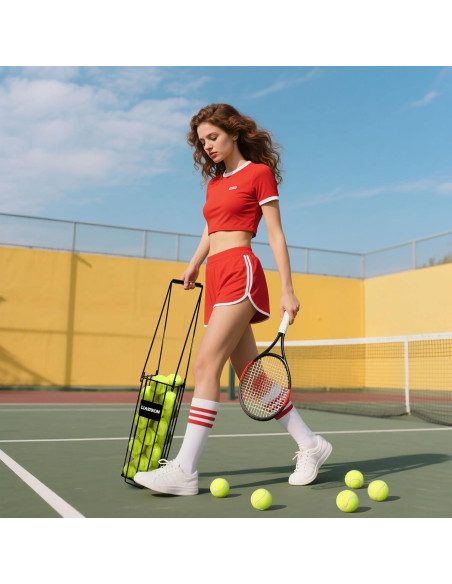 Cesta de Pelotas de Tenis LIASTRON Metal Portátil 76 cm