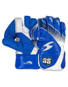 Guantes de Wicket Keeping SS Match - Cuero Real - Talla Única - Azul/Blanco
