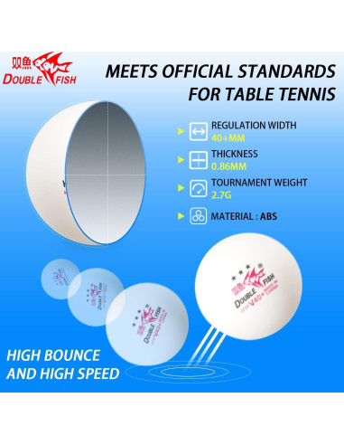 Pelotas de Ping Pong DOUBLE FISH 3 Estrellas 40mm ABS - 6 Pcs
