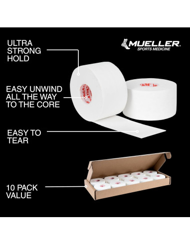 Cinta Atlética Premium Mueller 3.81 cm x 13.72 m - Paquete 10