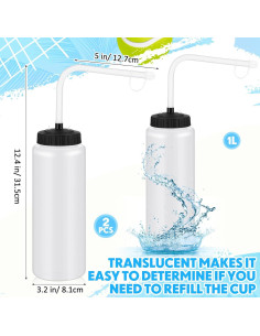 Botellas de Agua Deportivas Domensi 1L con Pajilla - 2 Piezas 2