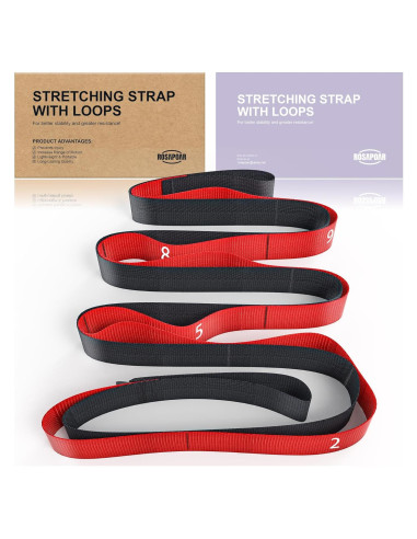 Correa de Estiramiento ROSAPOAR 200 cm con 10 Lazos para Yoga