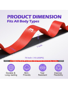 Correa de Estiramiento ROSAPOAR 200 cm con 10 Lazos para Yoga 2