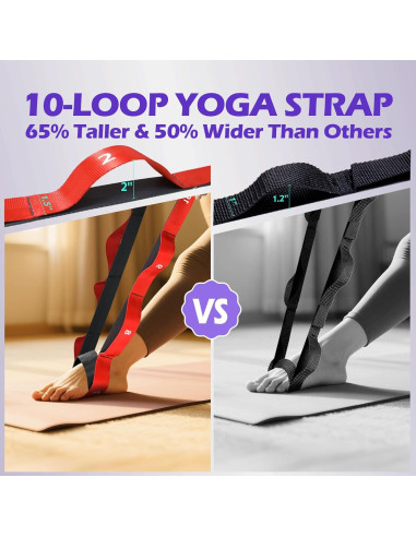 Correa de Estiramiento ROSAPOAR 200 cm con 10 Lazos para Yoga