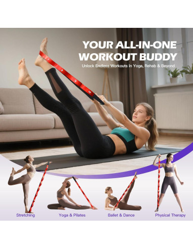 Correa de Estiramiento ROSAPOAR 200 cm con 10 Lazos para Yoga